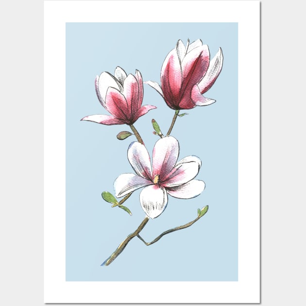 Magnolia Flower Watercolor -Pink Wall Art by Ratna Arts